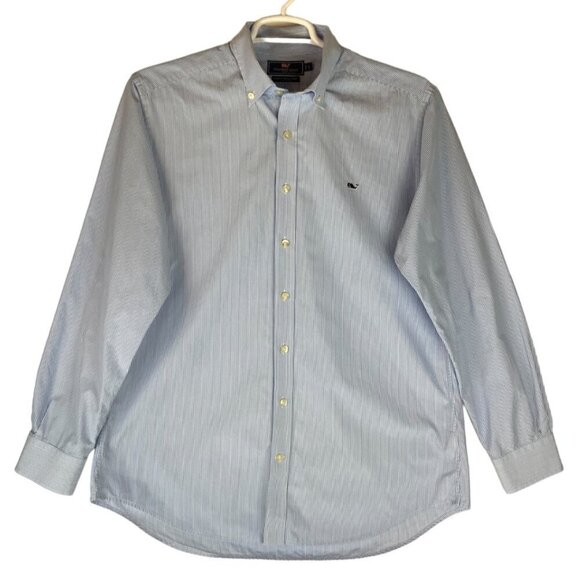 Vineyard Vines Slim Fit Whale Shirt Large Blue White Stripe Cotton Button Down - Picture 2 of 7